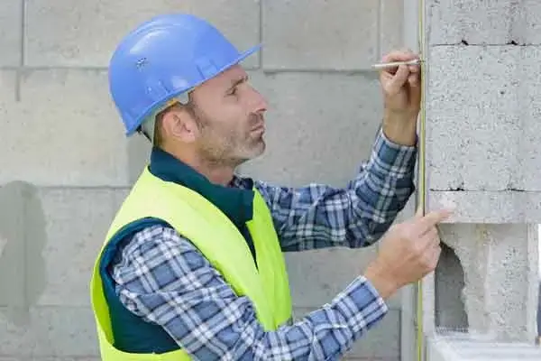 builder measuring blockwork